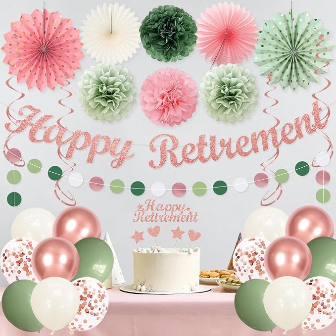 Vlipoeasn Pink Green Retirement Decorations - Image 9