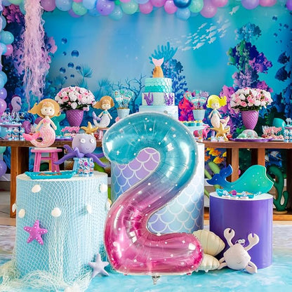 Mermaid 2 Balloons, 40 Inch Giant Rainbow Starry Helium Mylar Foil Number 0-9 - Image 8
