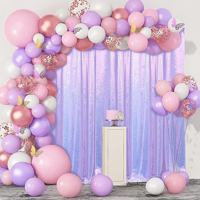 2×8FT-2PCS Mermaid Purple Sequin Backdrop Curtains Panels, Photography Backdrop - Image 4