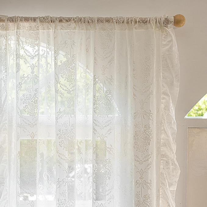 Deeprove Sheer Lace Curtains 63 Inches Long Pair - Image 3
