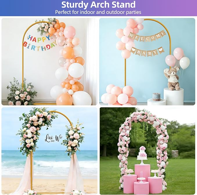 Hemmotop 6FT Arch Backdrop Stand Gold | Metal, Ground Stakes - Image 3