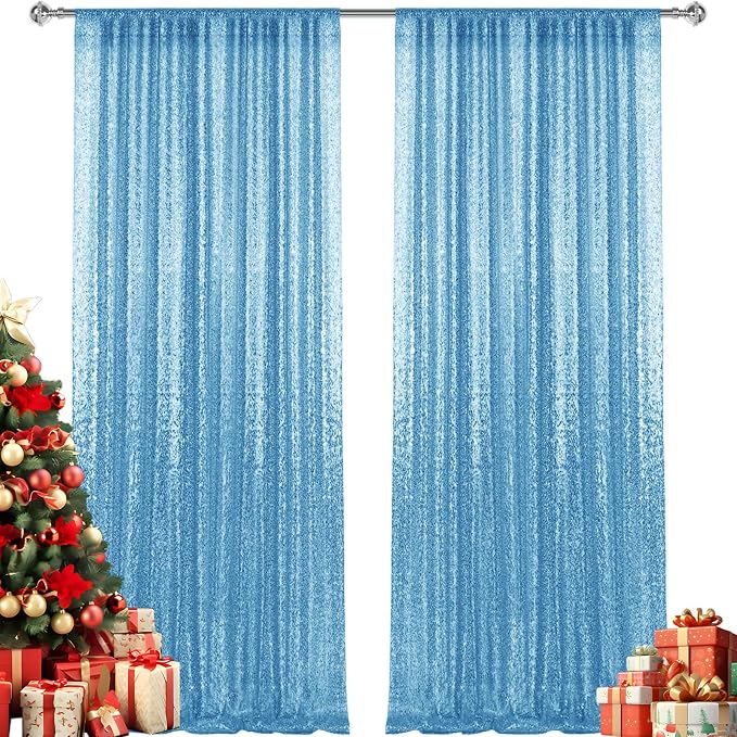 2×8FT-2PCS Blue Sequin Backdrop Curtains Panels, Photography Backdrop Glitter - Image 8
