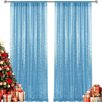 2×8FT-2PCS Blue Sequin Backdrop Curtains Panels, Photography Backdrop Glitter - Image 8