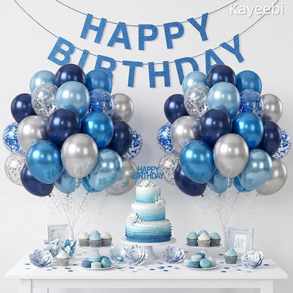 Blue Silver Balloons 12 Inch Blue and Silver Balloons Dark Navy Confetti Latex - Image 5