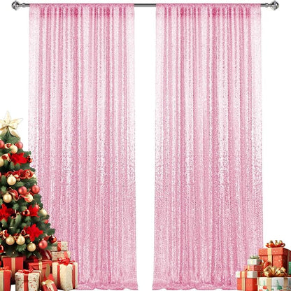 2×8FT-2PCS Pink Sequin Backdrop Curtains Panels, Photography Backdrop Glitter - Image 8