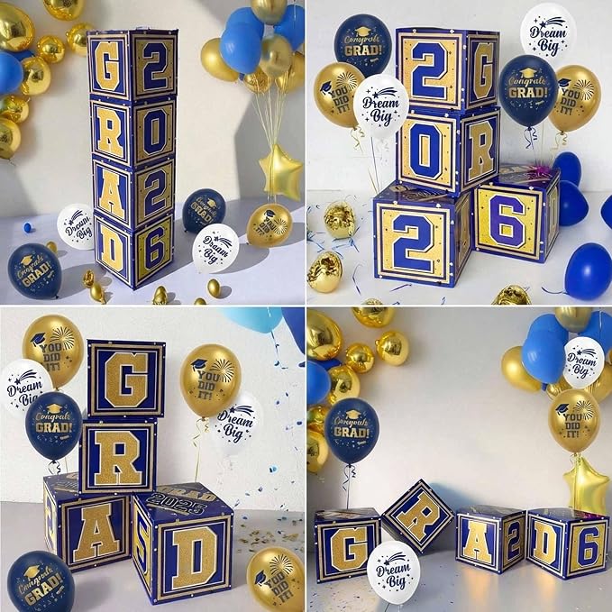 Graduation Decorations 2026 Navy Blue and Gold Balloon Boxes, Class of 2026 - Image 5