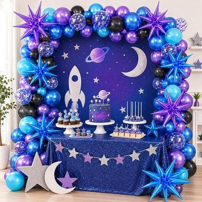 Galaxy Outer Space Balloons, 12 Inch Metallic Blue Purple Balloons - Image 4