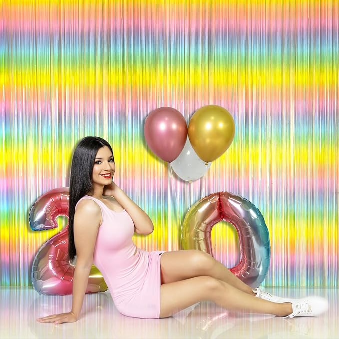 Pastel Rainbow Foil Fringe Curtain Streamers Party Backdrop Foil Fringe - Image 3