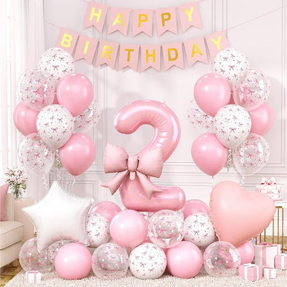 2nd Pink Bow Birthday Decorations by Xinvery