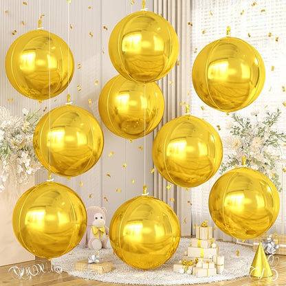 Gold Round Foil Balloons 9 pcs, Metallic Gold Giant 4D Round Balloons 22 Inch by Cledeco
