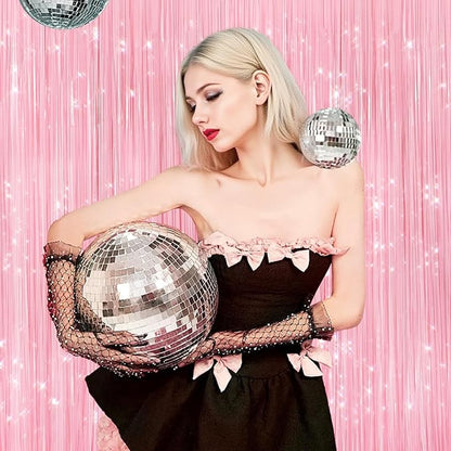 2Pack Pastel Pink Metallic Tinsel Foil Fringe Curtains, Door Streamers Photo - Image 2
