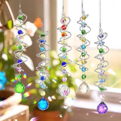 5 Pack Crystal Suncatcher Gazing Ball Spiral Wind Spinner Garden Decor | - Image 8