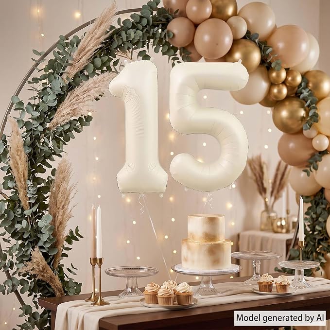 Cream Number 15 Balloon 40 Inch, Modern Celebration Decoration and Party - Image 3
