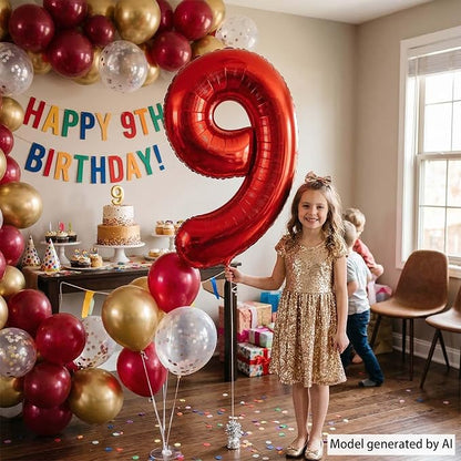 Red Number 9 Balloon 40 Inch, Foil Numeral - Image 2