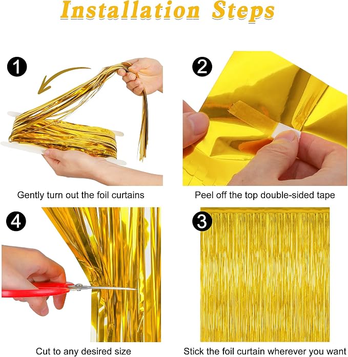 2 Pack Gold Tinsel Backdrop, 3.28 FT x 7.05 FT Metallic Fringe Curtain - Image 3