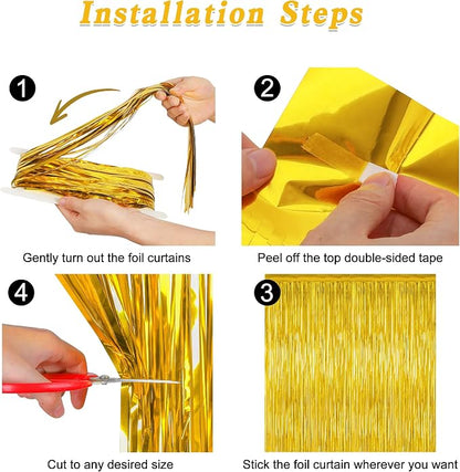 2 Pack Gold Tinsel Backdrop, 3.28 FT x 7.05 FT Metallic Fringe Curtain - Image 3