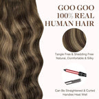 GOO GOO Tape in Hair Extensions Human Hair, 4/27/4 Balayage Chocolate Brown to Caramel Blonde, 20inch 100g 40pcs, Skin Weft Seamless Invisible, Silky Straight with Thick Ends, Remy Human Hair