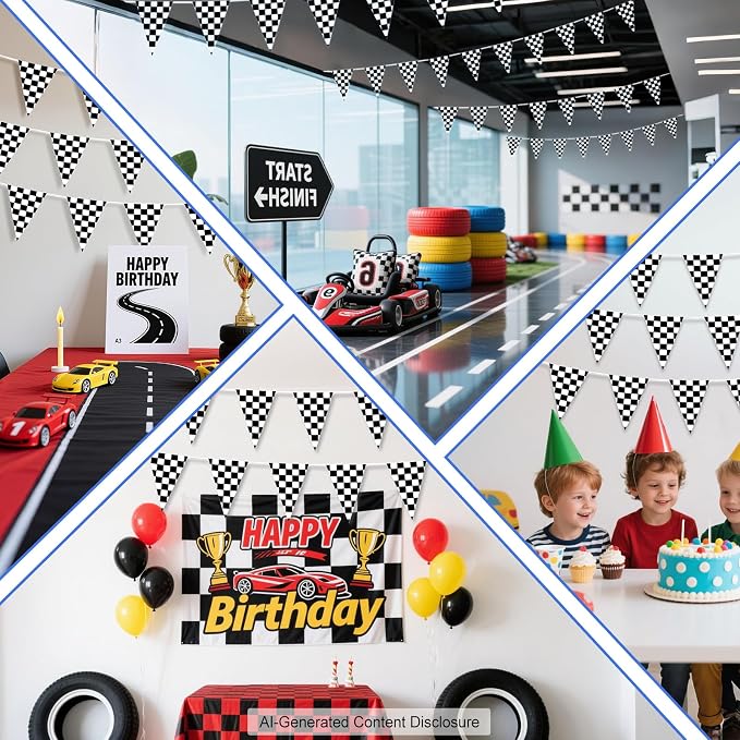 Piokio 60 Pcs Double Sided Plastic Checkered Flag Banner, Racing Birthday - Image 5