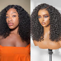 LUVME HAIR Curly Deep Wave Glueless Lace 100% Human Hair Short Wigs 16 Inches Pre Cut Plucked Hd Lace Wig Ready To Go Natural Color Bleached Knots Side Part Black Wigs 16 Inches