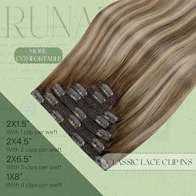 RUANTURE Balayage Clip in Hair Extensions Human Hair, Clip in Extensions Real Human Hair, Double Weft Remy Hair, Natural Looking, Thick Ends, 20 Inch 120g 7pcs #3/8/22