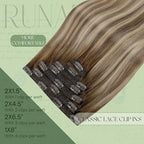 RUNATURE Clip in Hair Extensions Real Human Hair, Balayage Hair Extensions Clip Ins, Remy Human Hair Clip in Extensions, Tangle Free Hair, 16 Inch 120g 7pcs #3/8/22 Walnut Brown to Light Blonde
