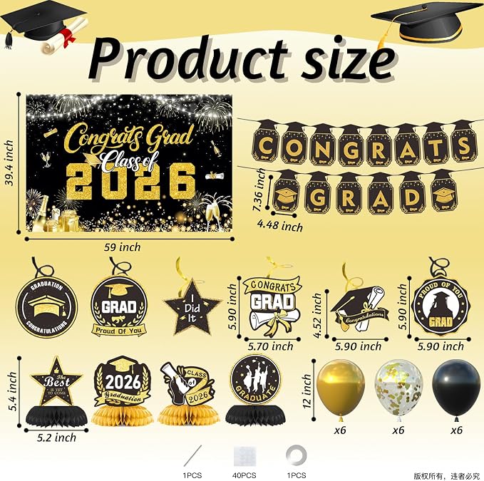 2026 Graduation Decorations Set, Class of 2026 Party Decor - Image 2