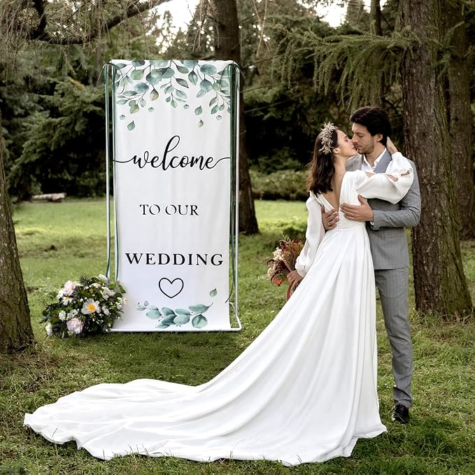 Yousoontic Welcome to Our Wedding Linen Rustic Wedding Welcome Banner Plain - Image 4