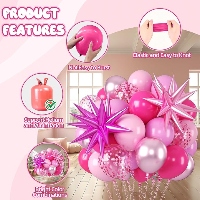Biapian Pink Balloons Set, Hot Pink Party Balloons, 12 Inch Pink Confetti - Image 3