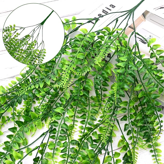 4Pcs Fake Ferns Fake Hanging Plants Artificial Ferns Vine Greenery | UV - Image 3