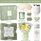 Christmas Birthday Gifts for Women Self Care Package Get Well Soon Gift Baskets, Thinking of You Sympathy Spa Gift Set w/ Crochet Flower Bouquet, Unique Gifts for Women Mom Her Best Friend Sister Wife