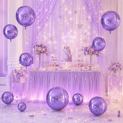 15 Pcs Light Purple Round Foil Balloons, 22/15/10 Inch 4D Ball Balloons Light - Image 4