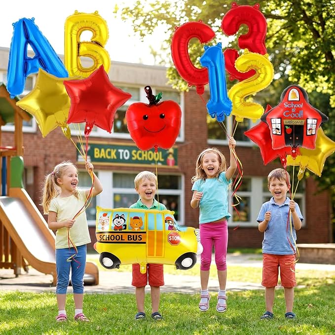 18 Pcs Large Back to School Balloons, Colorful Star Bus House ABC Foil Balloons - Image 6