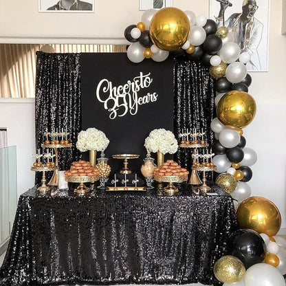 Black Sequin Backdrop 4 Panels 2FTx8FT Halloween Party Backdrop Curtains | - Image 3