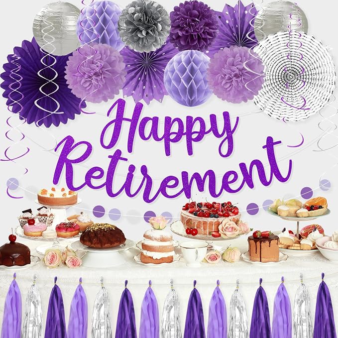 Roetyce Purlpe Retirement Party Decorations Women, Happy Retirement Banner | - Image 4