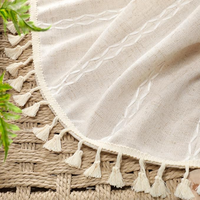 Cream 100% Boho Blackout Curtains 84 Inch 2 Panels - Image 7