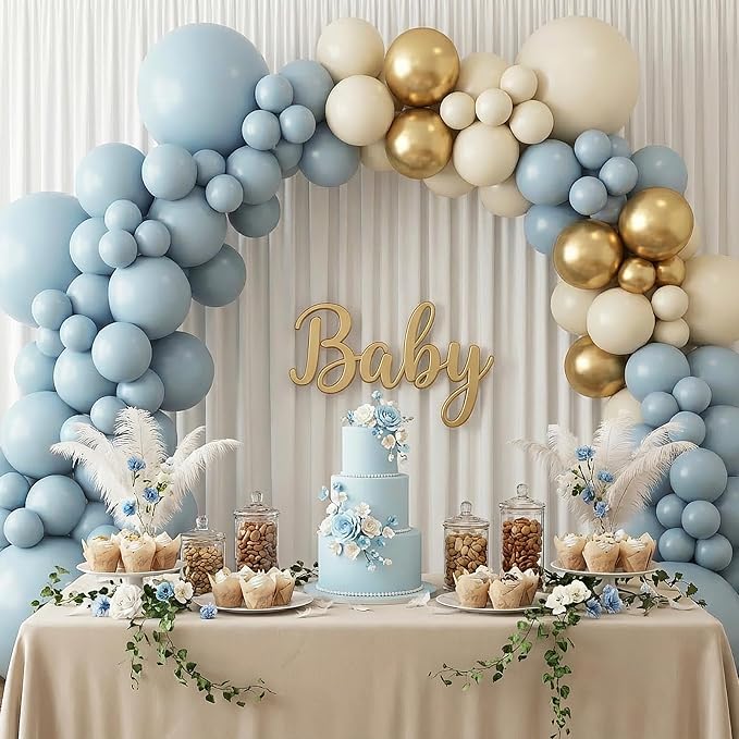 RUBFAC 135pcs Dusty Blue Balloons, Haze Blue Latex Balloon Different Sizes 18 - Image 8
