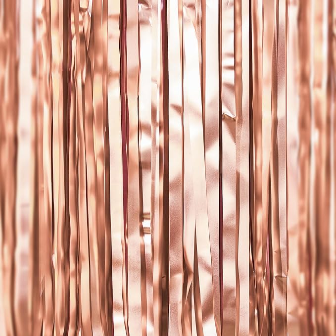 PartyWoo Rose Gold Foil Fringe 8.2FT 3pcs Tinsel Backdrop Streamers | Rose Gold - Image 2