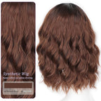 AISI HAIR Synthetic Wavy Curly Bob Wig with Bangs Ombre Reddish Brown Short Hair Wigs for Women Synthetic Heat Resistant Bob Wigs