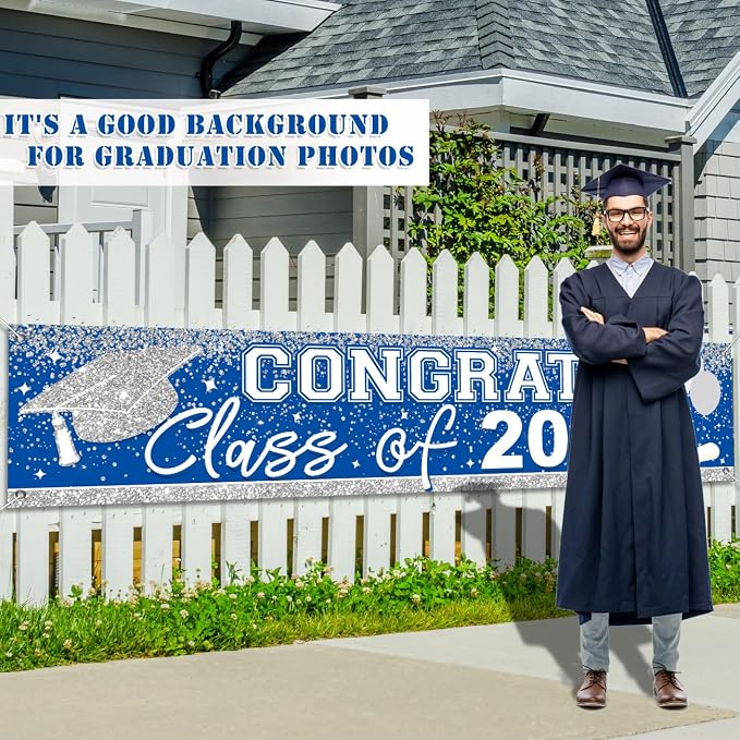 Large Congrats Grad Banner Light Blue Class of 2026 Banner | Backdrop 2026 Yard - Image 2