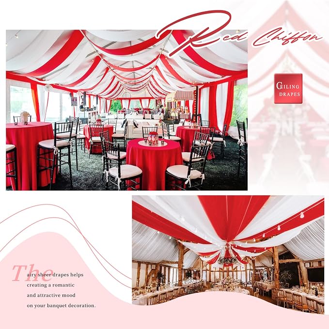 4 Panels Red Ceiling Drapes for Wedding Ceiling Drapes 5ftx40ft Wedding Arch - Image 6