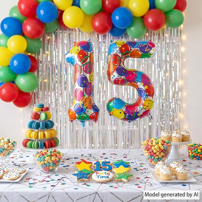 40 Inch Rainbow Balloon Number 15 Balloons, Foil 15th Birthday Party Decor | - Image 7