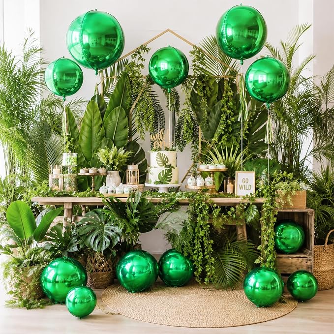 15 Pcs Green Round Foil Balloons, 22/15/10 Inch 4D Ball Balloons Green Ball - Image 6