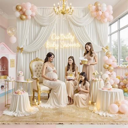 10 ft x 10 ft Wrinkle Free Ivory Backdrop Curtain - Image 9
