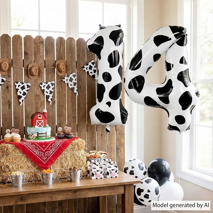 40 Inch Cow Print Number 14 Balloon Set, Giant Black and White Foil Number - Image 7