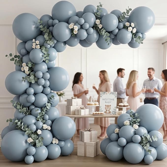 102pcs Different Sizes Dusty Blue Balloon Arch Kit, 18/12/10/5Inch Balloons | - Image 6