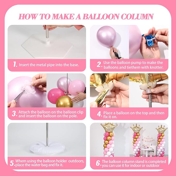 Princess Pink and White Gold Balloon Column Stand Kit Set of 2 - Image 5