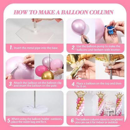 Princess Pink and White Gold Balloon Column Stand Kit Set of 2 - Image 5
