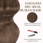 GOO GOO Tape in Hair Extensions Human Hair, 5 Light Ash Brown, 16inch 25g 10pcs, Skin Weft Seamless Invisible, Silky Straight with Thick Ends, Remy Human Hair
