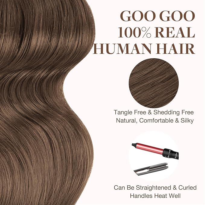 GOO GOO Tape in Hair Extensions Human Hair, 5 Light Ash Brown, 18inch 50g 20pcs, Skin Weft Seamless Invisible, Silky Straight with Thick Ends, Remy Human Hair