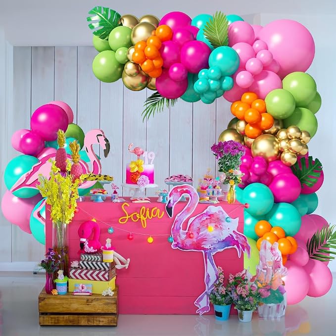 138pcs Flamingo Tropical Luau Balloons Arch Garland Kit, Olive Green and Hot - Image 6